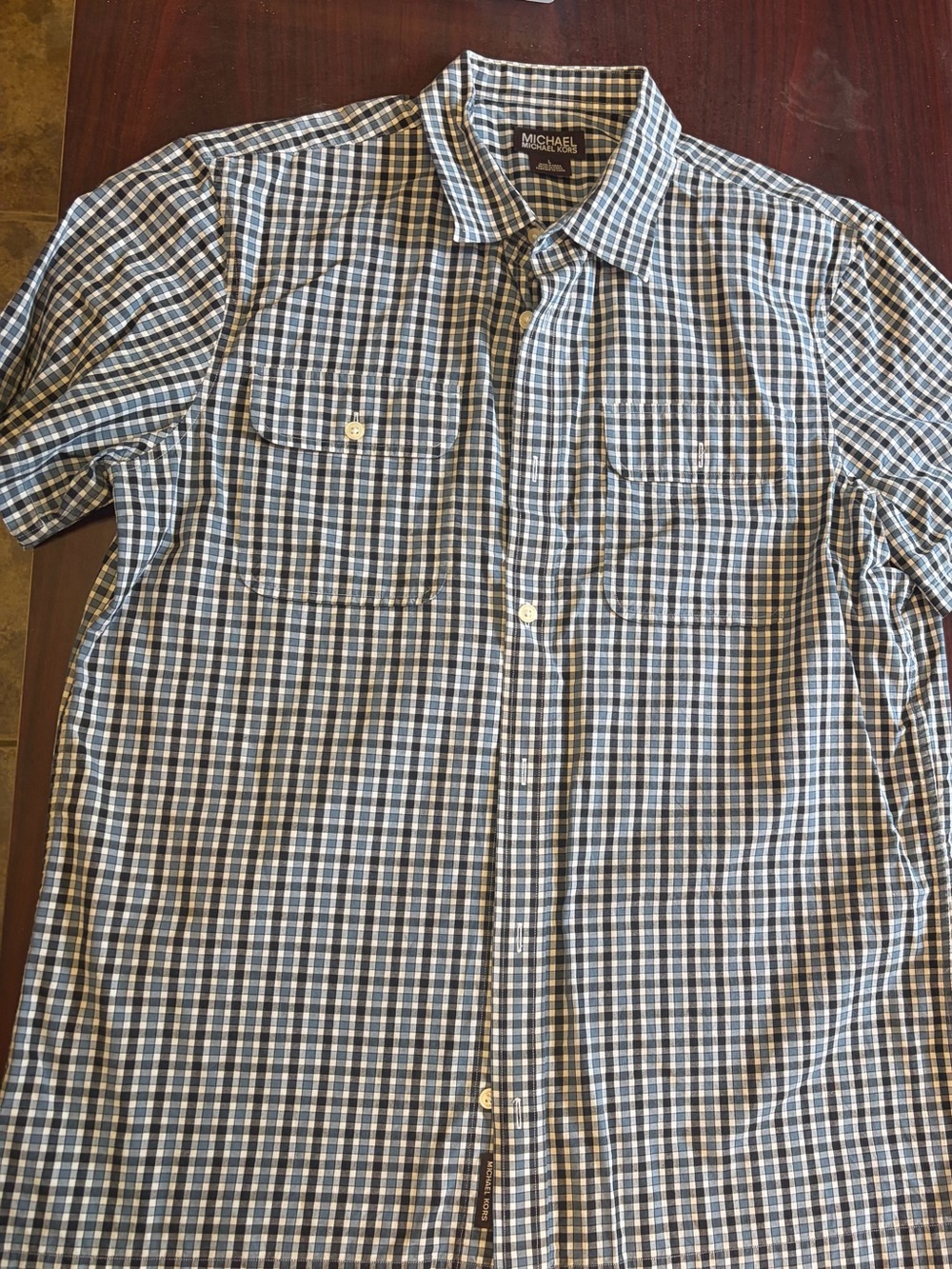 Michael Kors Men’s Blue Plaid Button-Down Shirt size L VGC